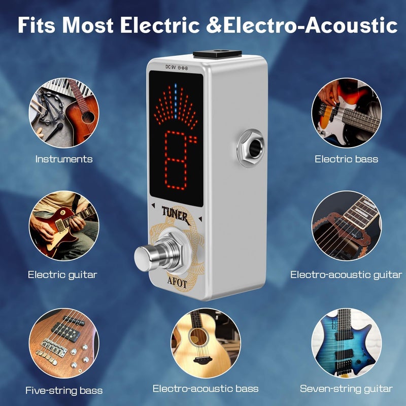 AFOT Tuner Pedal,Chromatic Guitar Tuner Pedal Fast and Accuate Tuner for High Precision ± 1 Cent with Pitch Indicator for Electric Guitar and Bass True Bypass - Image 3